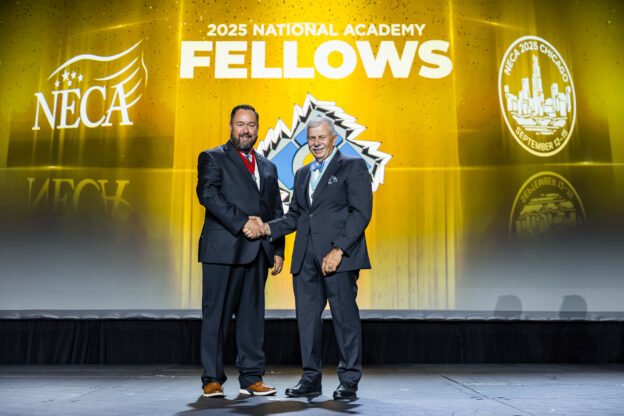 Eric Carlson, president and owner of Dickey Electric, with the NECA Academy Chairman at the NECA 2025 conference in Chicago.