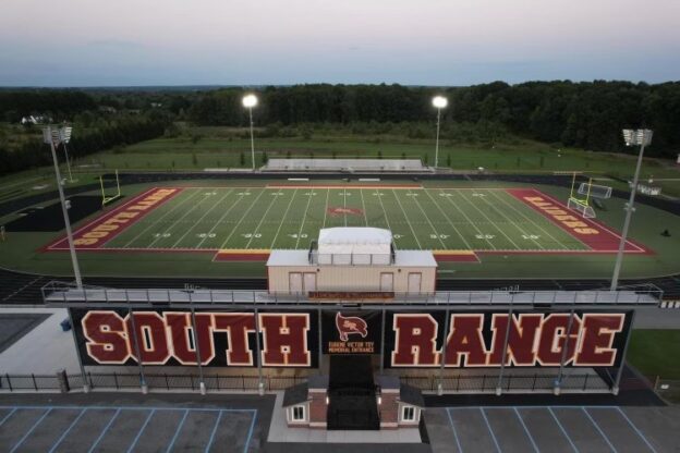 Dickey Electric involved in South Range H.S. stadium upgrades over the past few years including entrance, ticket booths, grandstand, team room, a plaza that overlooks the field and restrooms.