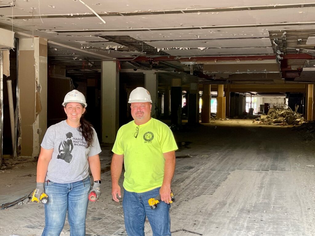 Steve Boyce and Erin Pope, of Santon Electric, have been working for months on the Federal Place demolition.